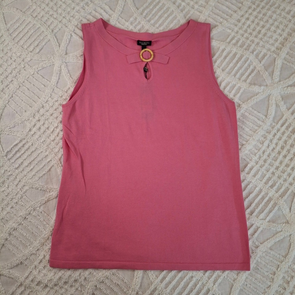 Talbots Large Pink Sleeveless Cotton Rayon Knit Tank Top Round Keyhole Neck NWT